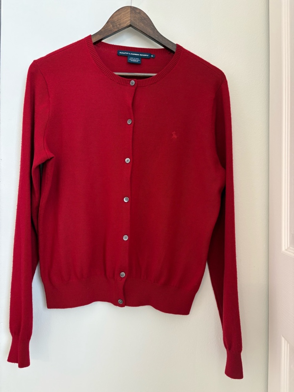 Ralph Lauren Sport 100% Merino Wool Red Button-Front Crew Cardigan Sz:XL